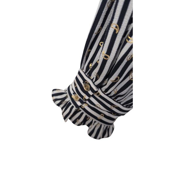 Michael Kors NWT Blue Striped Gold Paisley Print Blouse Medium - Picture 4 of 4